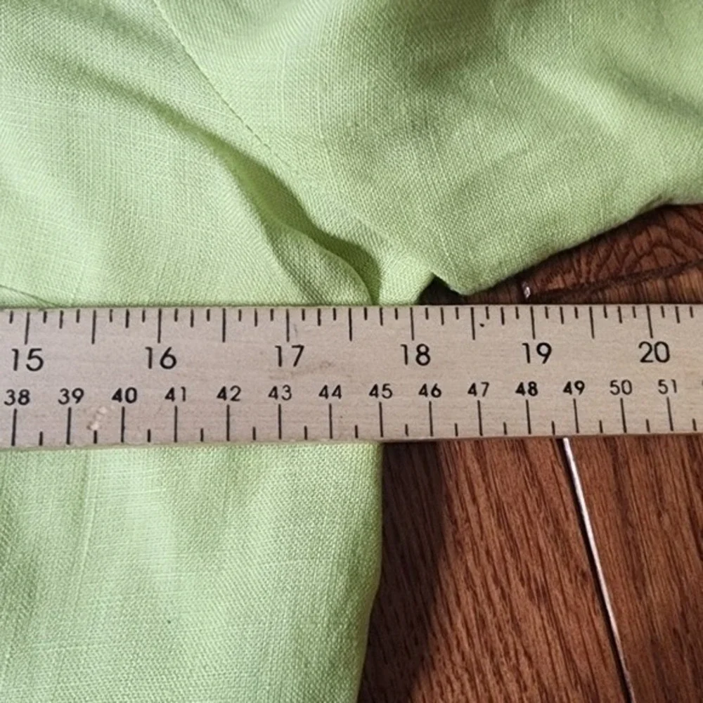 Vintage Althuser Green Linen Blazer Short‎ Sleeve Button Back Floral Trim USA 6